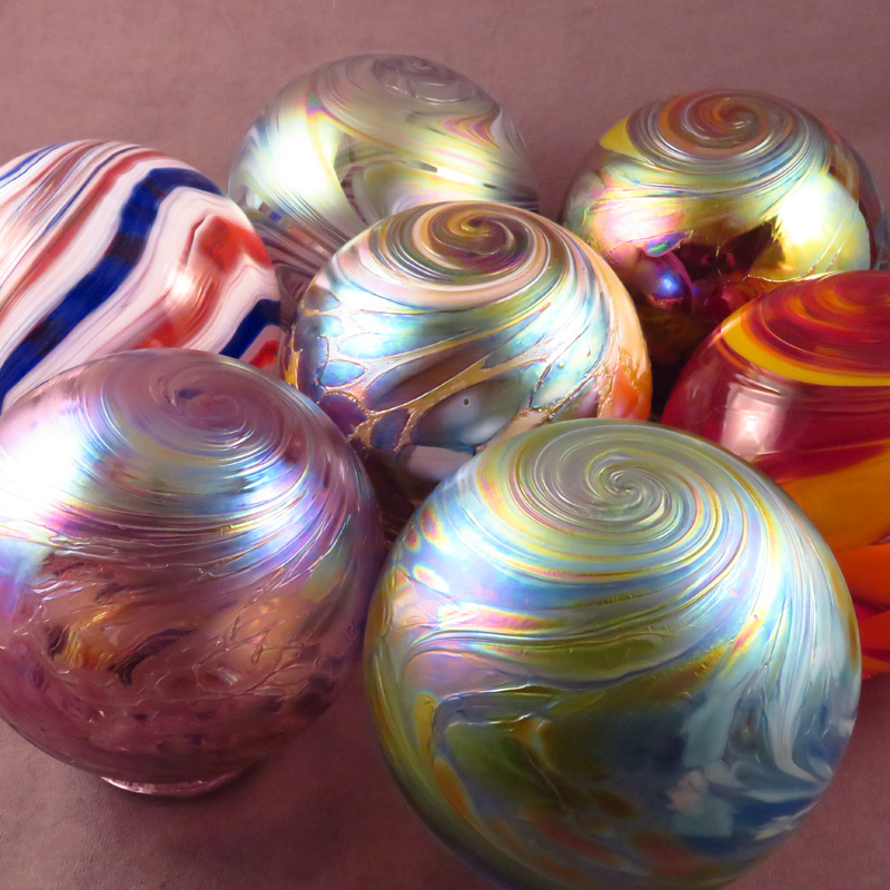 Various colored glass blown balls